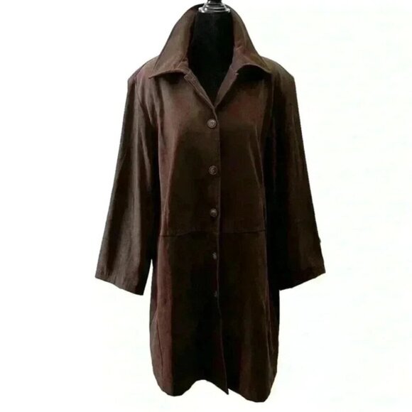 Vintage Shirt Dress Long Sleeves Dark Chocolate Brown  Micro Suede Size 16 - Picture 15 of 16